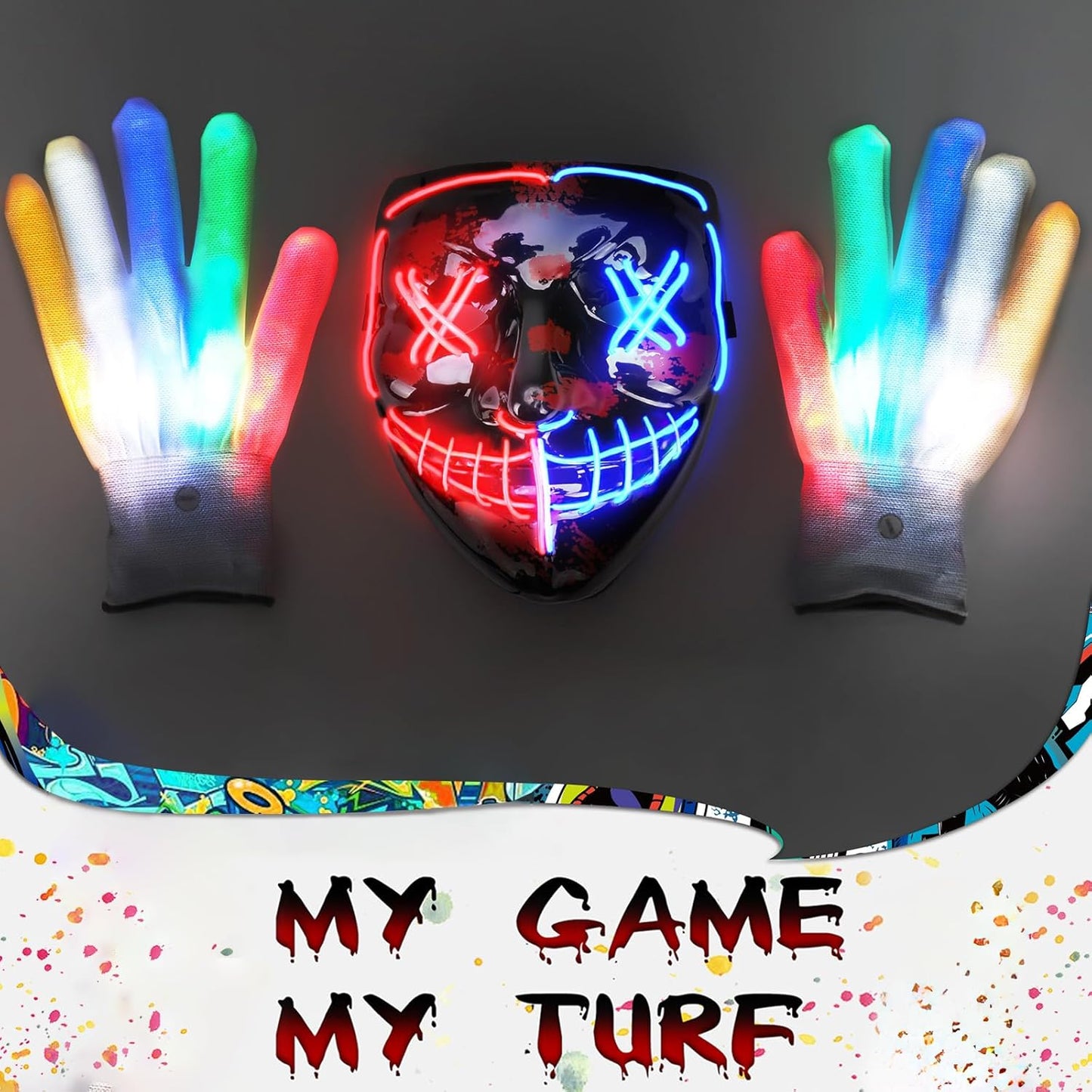 Halloween LED Glow Mask and Gloves Set