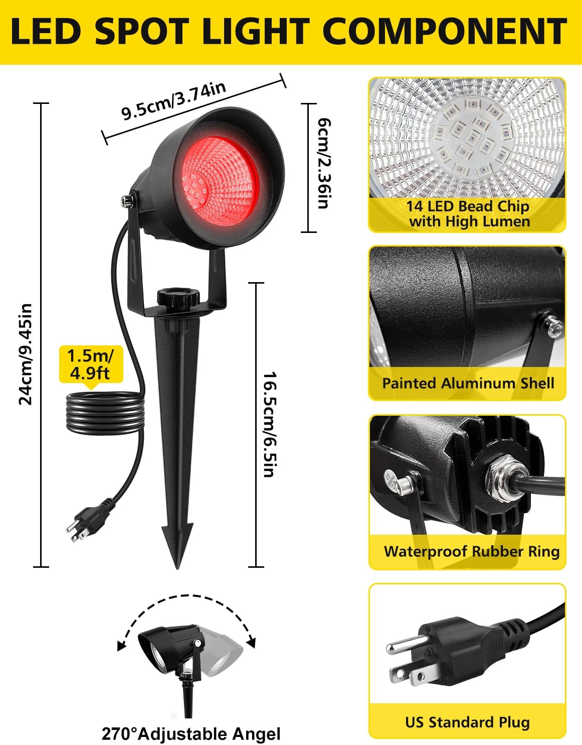 LED Spotlight Outdoor Waterproof Landscape Lighting Adjustable 2 Pack