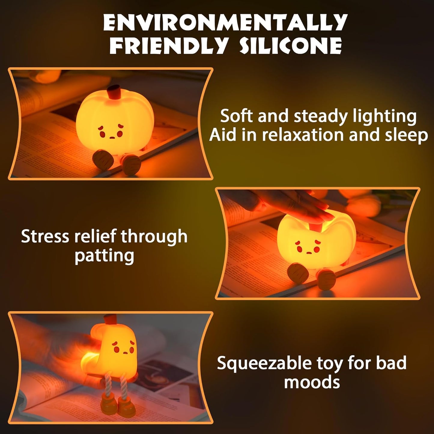 Pumpkin LED Night Light Silicone Rechargeable Touch Lamp
