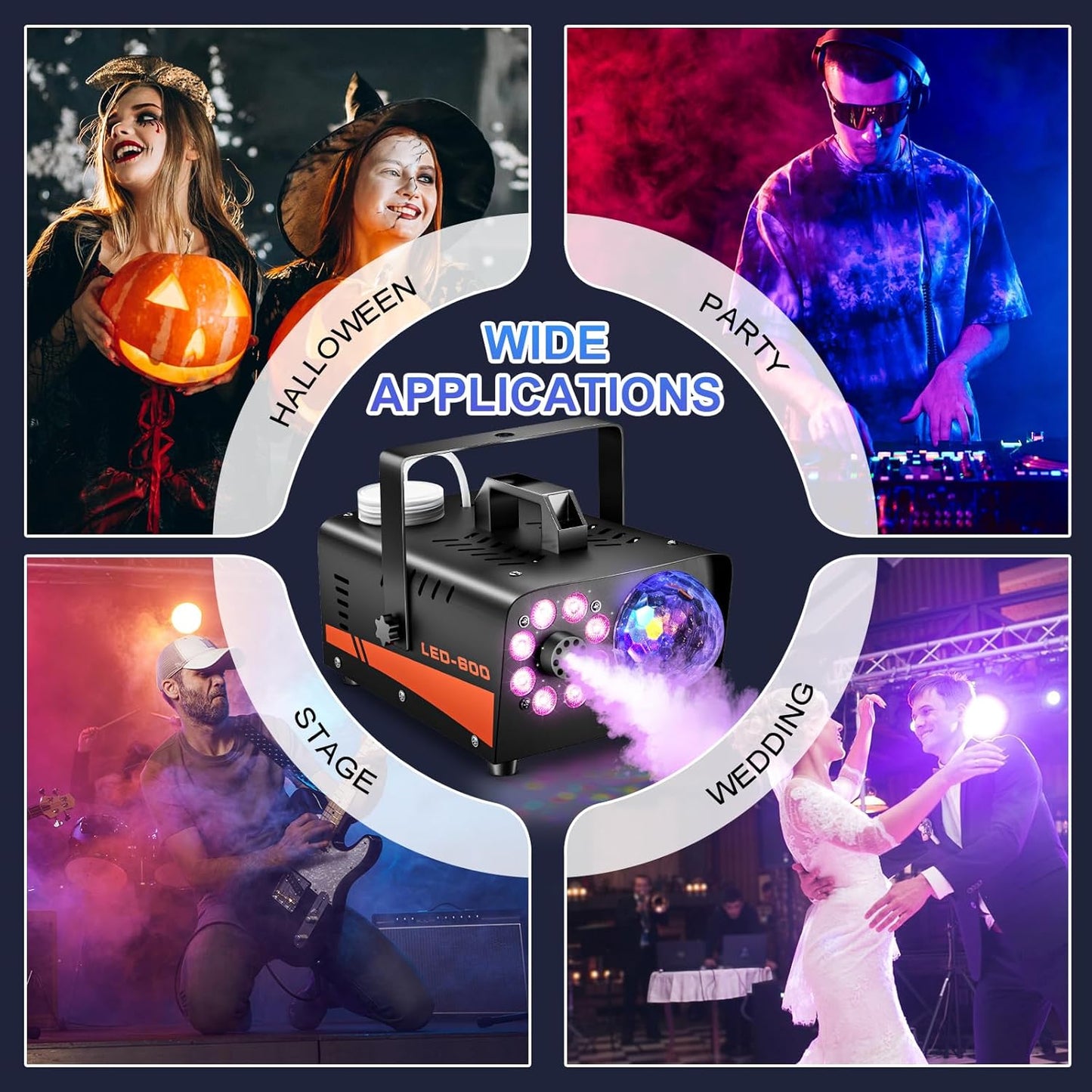 Fog Machine with LED Lights and Wireless Remote Control 600W 3000CFM